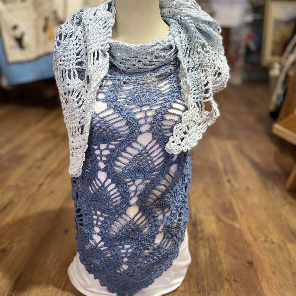 Hand Crocheted Shawl - Pineapple in Ombre Blues - Image 2