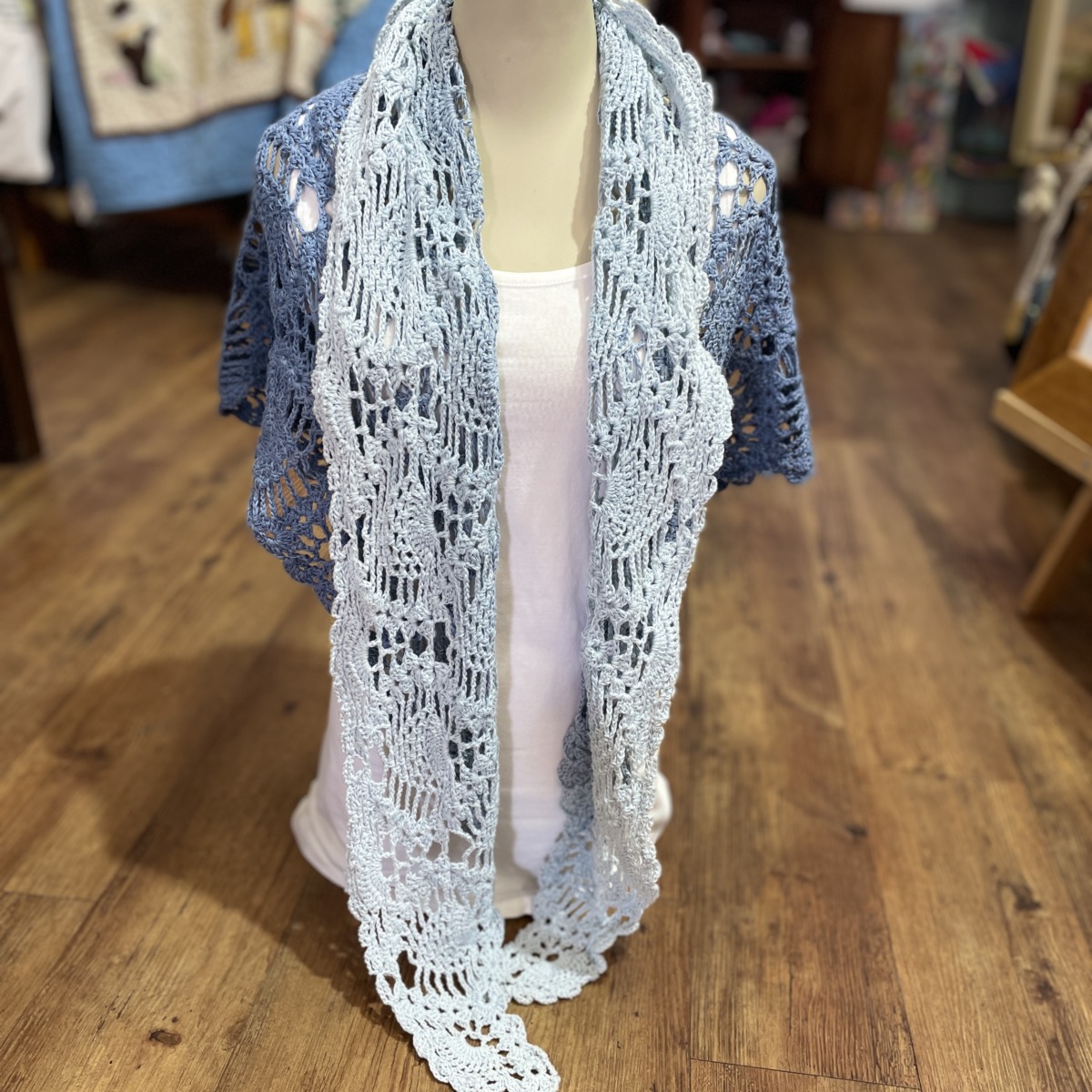 Hand Crocheted Shawl - Pineapple in Ombre Blues - Image 3