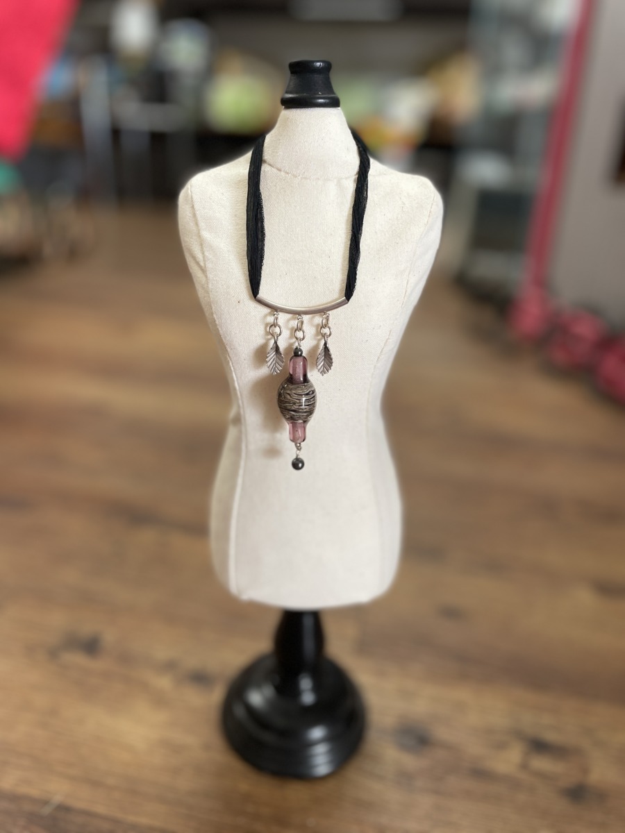 "GLASS ELONGATED LAMPWORK PENDANT" ~ on Silk Necklace by Susan Wellingham - Image 2