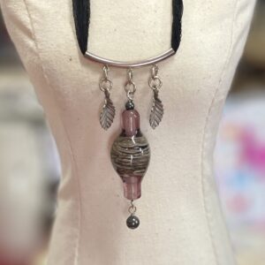 "GLASS ELONGATED LAMPWORK PENDANT" ~ on Silk Necklace by Susan Wellingham