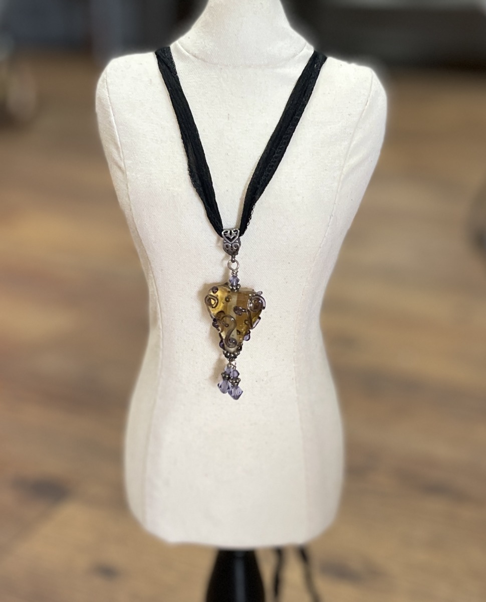 "GLASS HEART LAMPWORK PENDANT" ~ on Silk Necklace by Susan Wellingham - Image 2