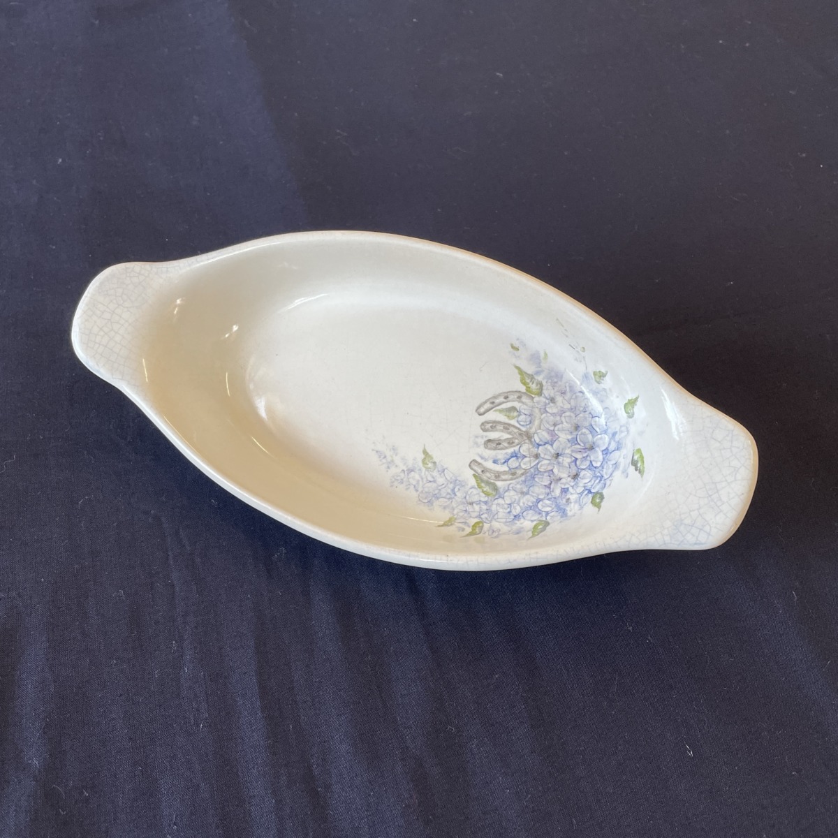 "FORGET-ME-NOTS AU GRATIN DISH" ~ Hand Painted in Blue by Carol Blacklock - Image 2