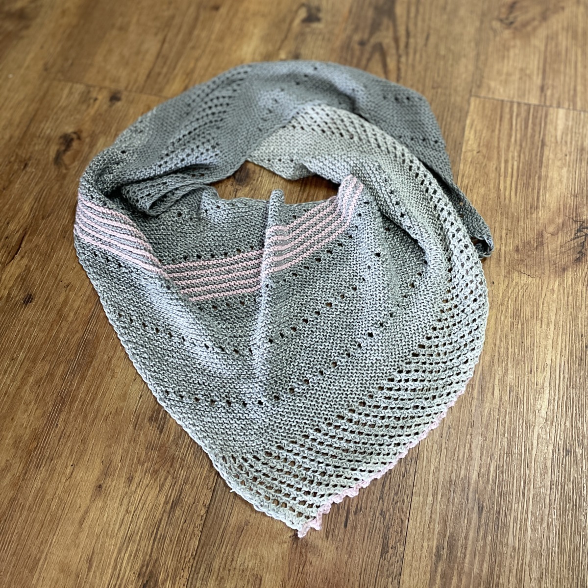 "LADIES ASYMMETRICAL SCARF" ~ in Grey with Pink Stripes by Anne Grant - Image 4