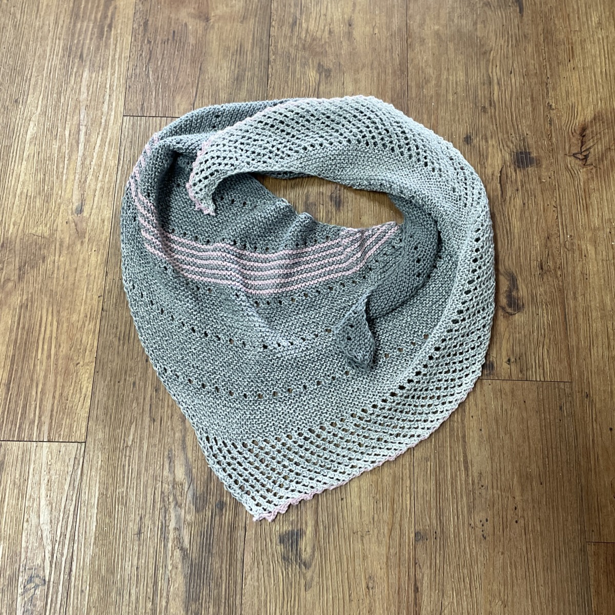 "LADIES ASYMMETRICAL SCARF" ~ in Grey with Pink Stripes by Anne Grant - Image 5