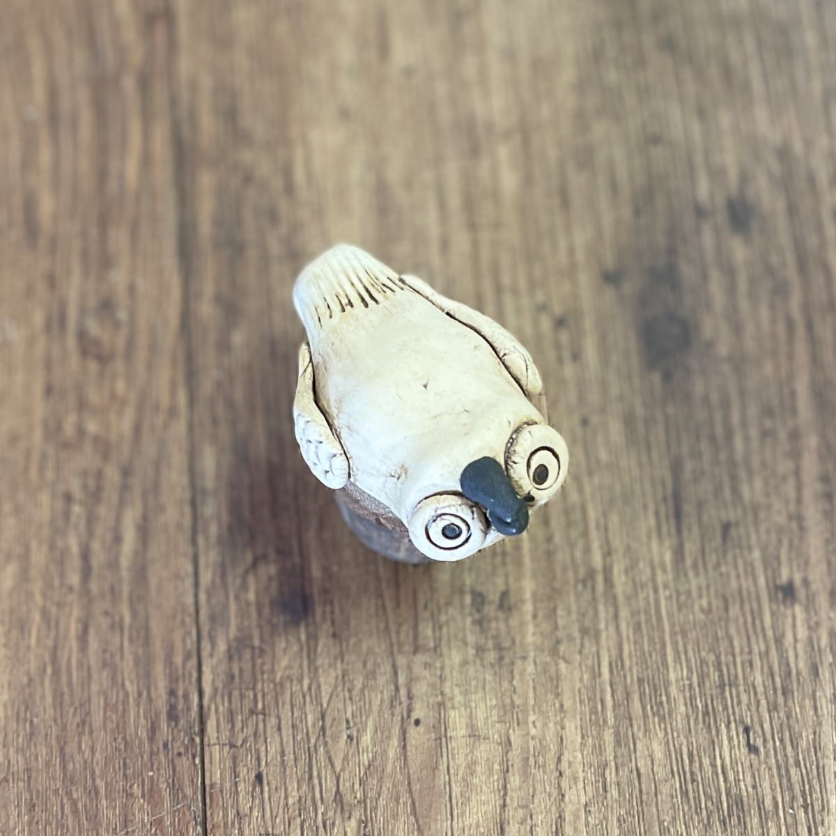 "OWL ON TIMBER" Hand Built Miniature Pottery Sculpture - #46 - Image 5