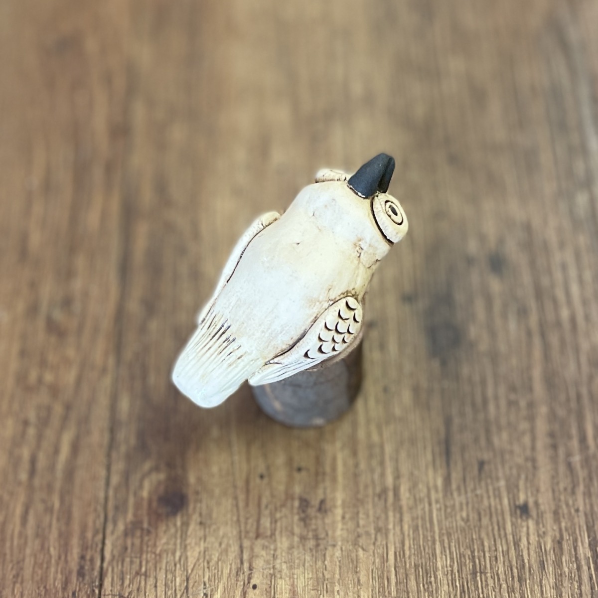 "OWL ON TIMBER" Hand Built Miniature Pottery Sculpture - #46 - Image 6