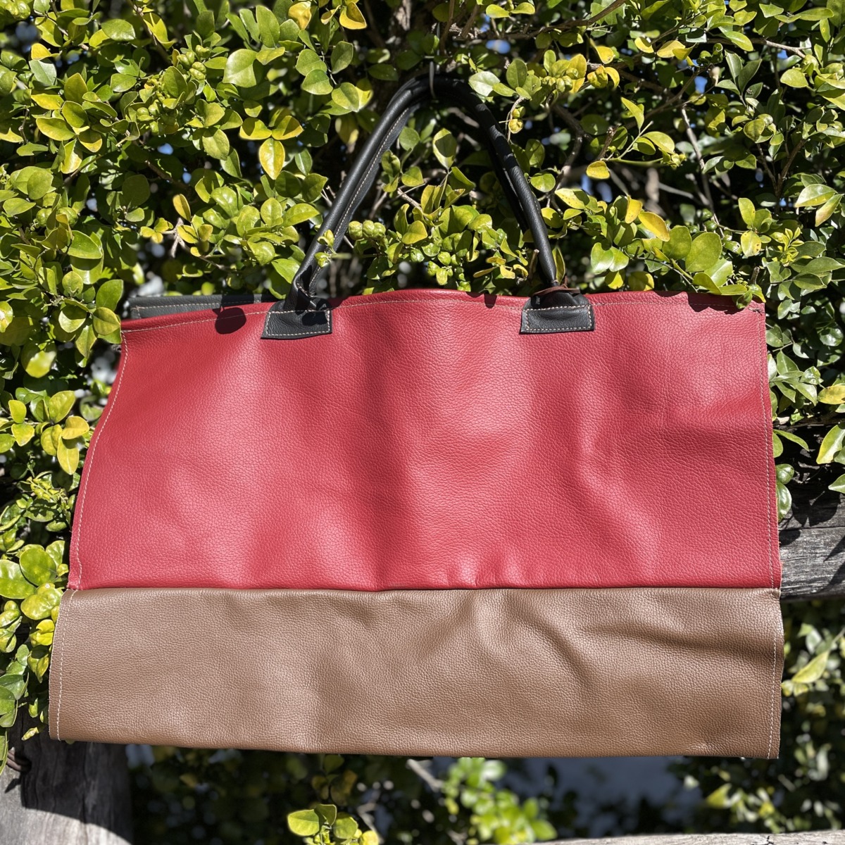 "FIREWOOD CARRIER" ~ Red & Tan Leather by Wanita Stanley - Image 5