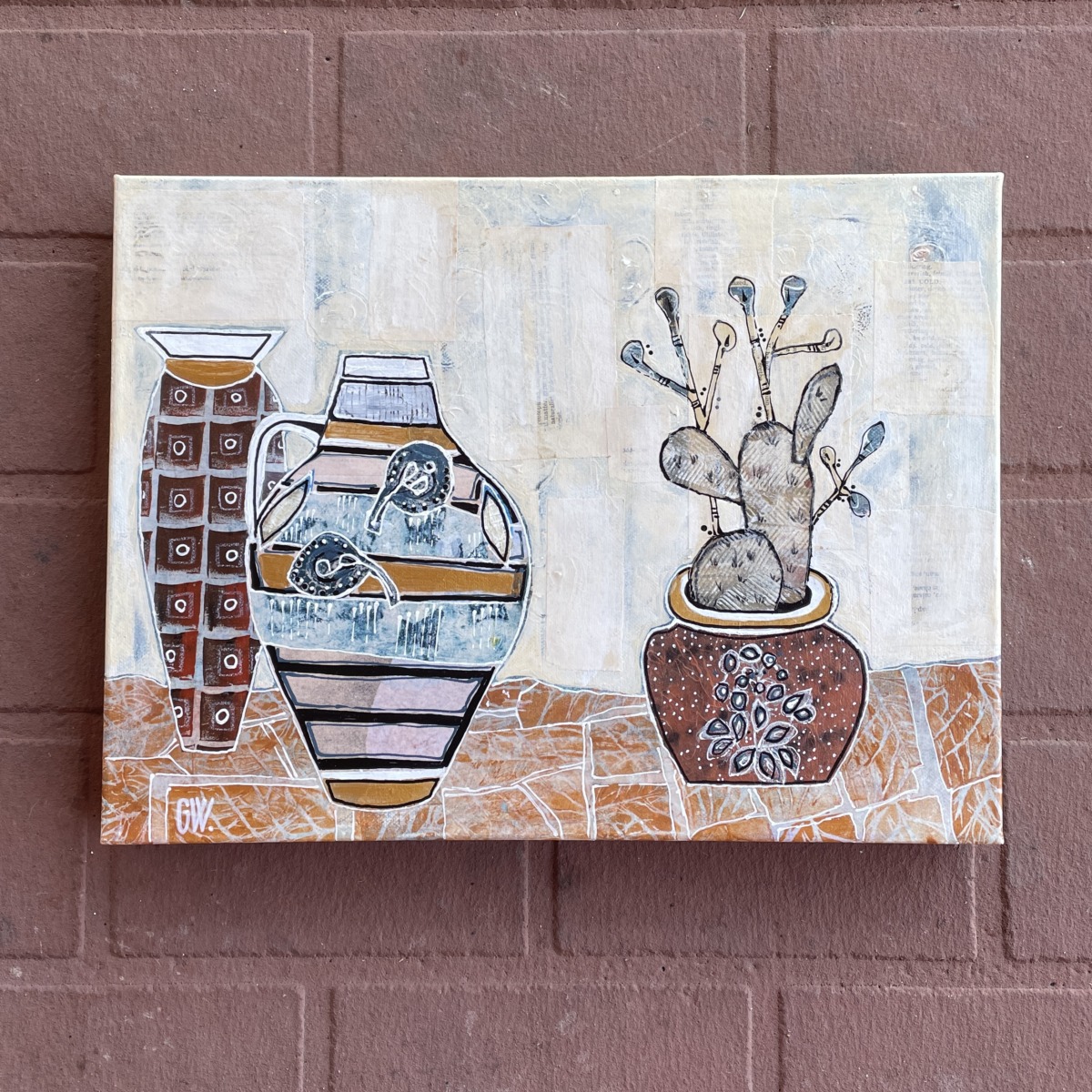 "ANTIQUE POTS" ~ Original Mixed Media Painting by Gaye Wright - Image 4