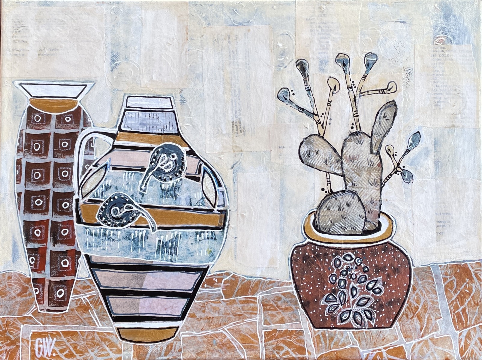 "ANTIQUE POTS" ~ Original Mixed Media Painting by Gaye Wright - Image 2
