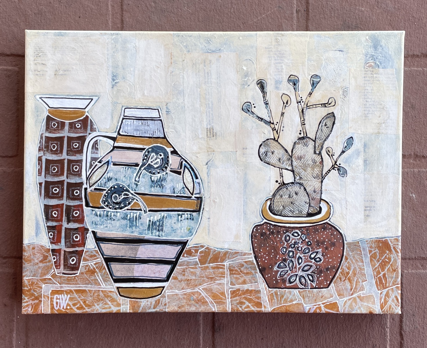 "ANTIQUE POTS" ~ Original Mixed Media Painting by Gaye Wright - Image 5