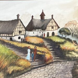 "FOGGY VILLAGE MORNING" ~ Original Mixed Media Painting by Lyn Mason