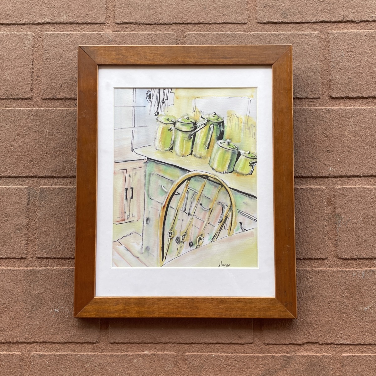 "KITCHEN IN GREEN" ~ Original Watercolour & Ink Painting by Noela Lowien - Image 4