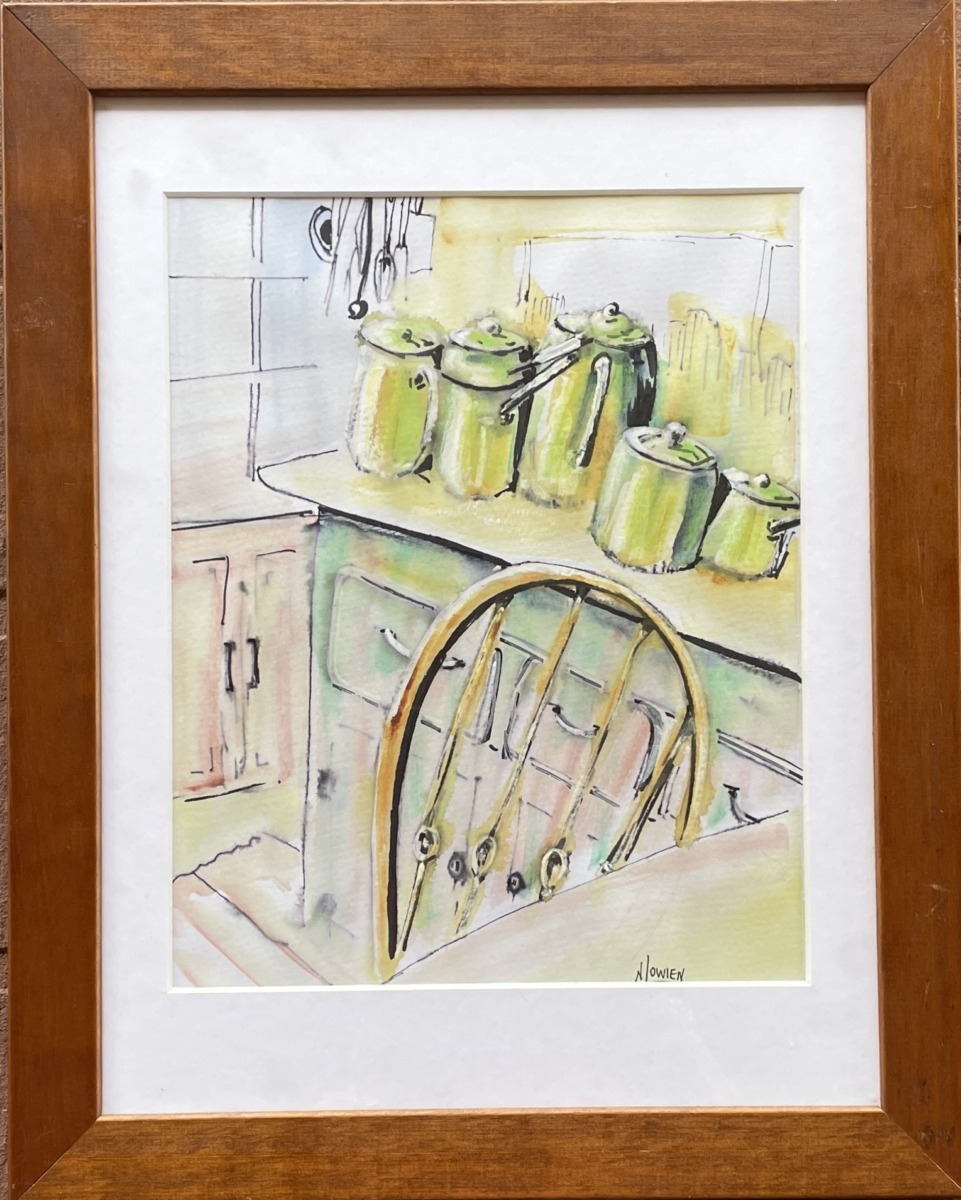 "KITCHEN IN GREEN" ~ Original Watercolour & Ink Painting by Noela Lowien - Image 3