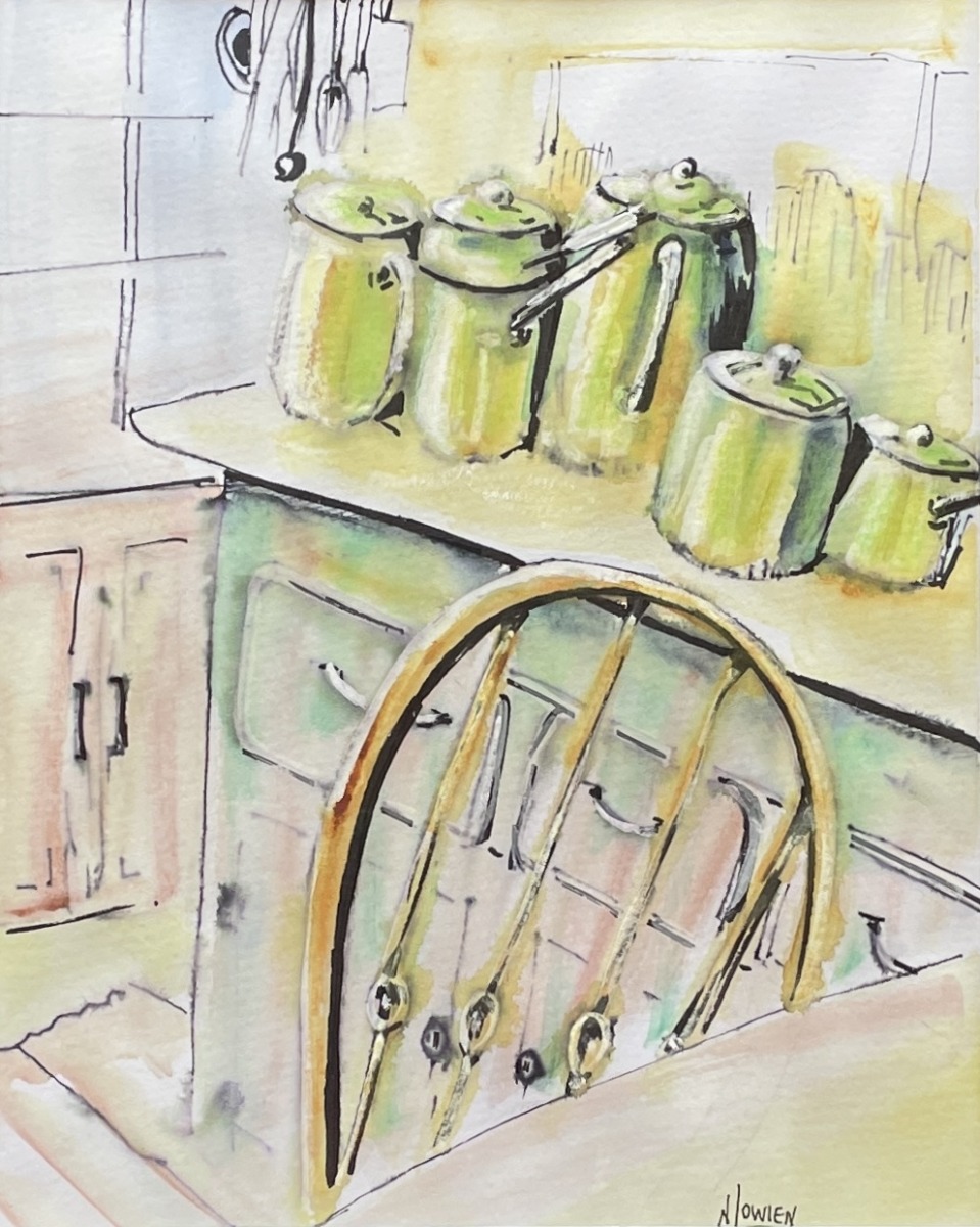 "KITCHEN IN GREEN" ~ Original Watercolour & Ink Painting by Noela Lowien - Image 2