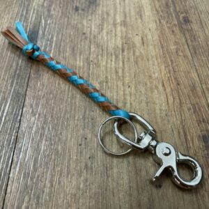 "PLAITED LEATHER KEYRING" ~ in Teal & Brown by Wanita Stanley