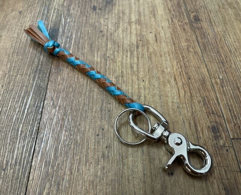 "PLAITED LEATHER KEYRING" ~ in Teal & Brown by Wanita Stanley