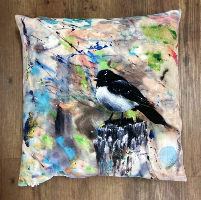 "CUSHION COVER ~ WILLY WAGTAIL" ~ Print of Original Art by Catherine Boreham - Image 2