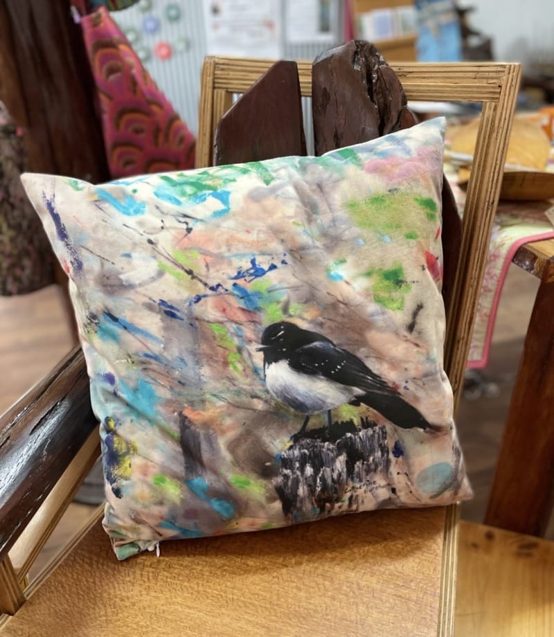 "CUSHION COVER ~ WILLY WAGTAIL" ~ Print of Original Art by Catherine Boreham