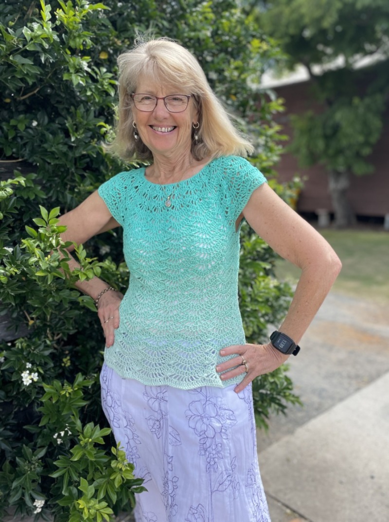 Hand Crocheted Top in Hombre Apple Green - Image 2