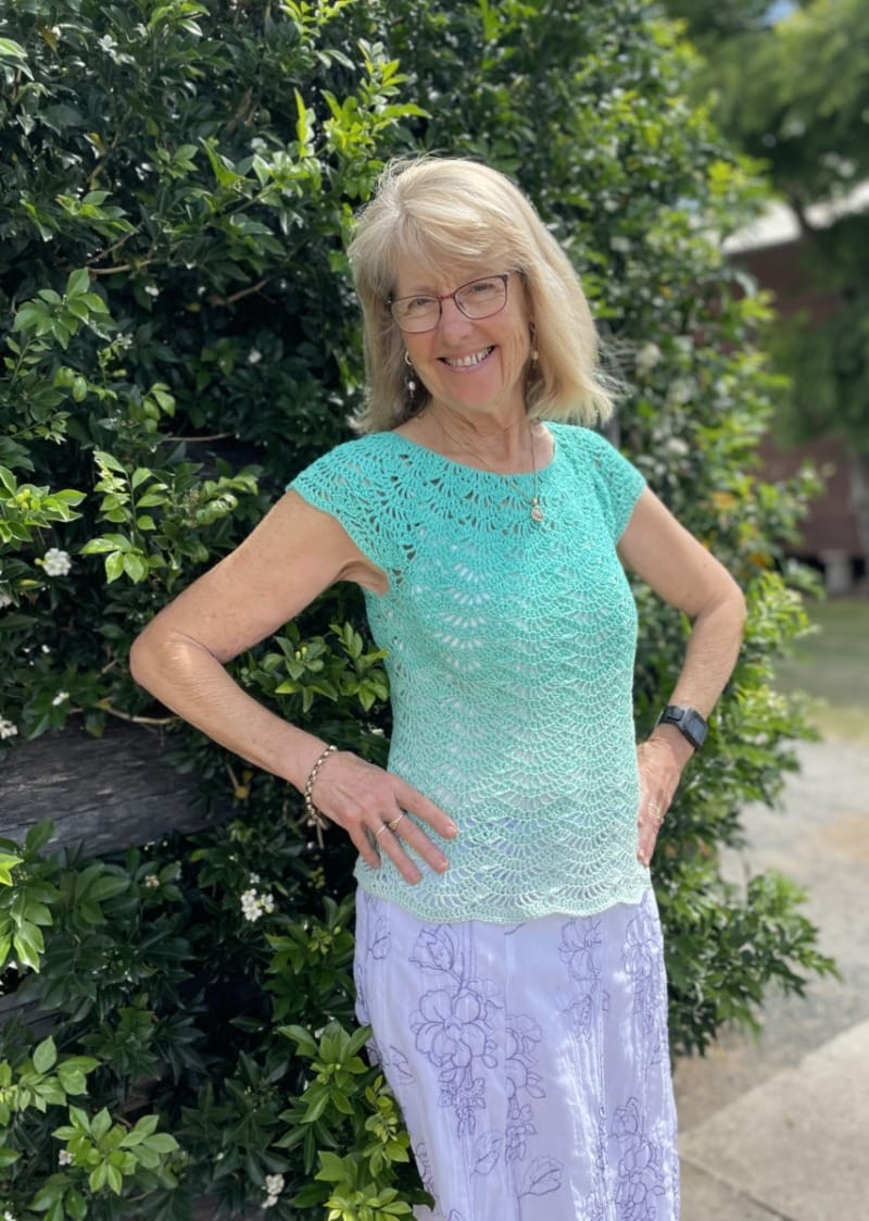 Hand Crocheted Top in Hombre Apple Green