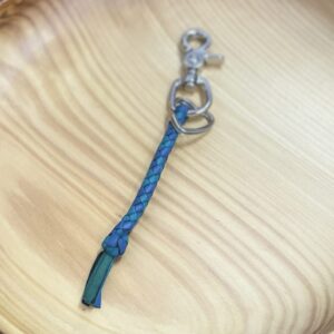 "PLAITED LEATHER KEYRING" ~ in Teal & Jacaranda by Wanita Stanley