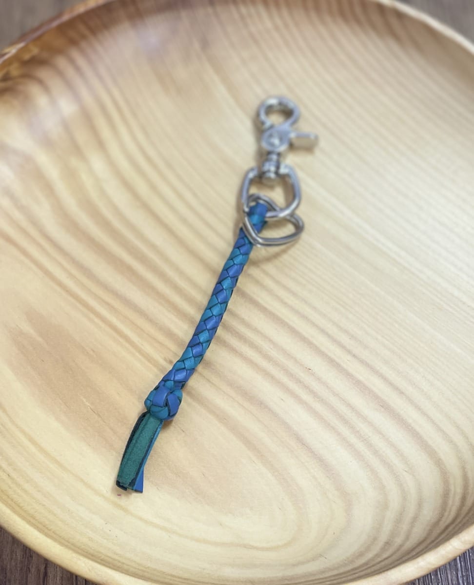 "PLAITED LEATHER KEYRING" ~ in Teal & Jacaranda by Wanita Stanley