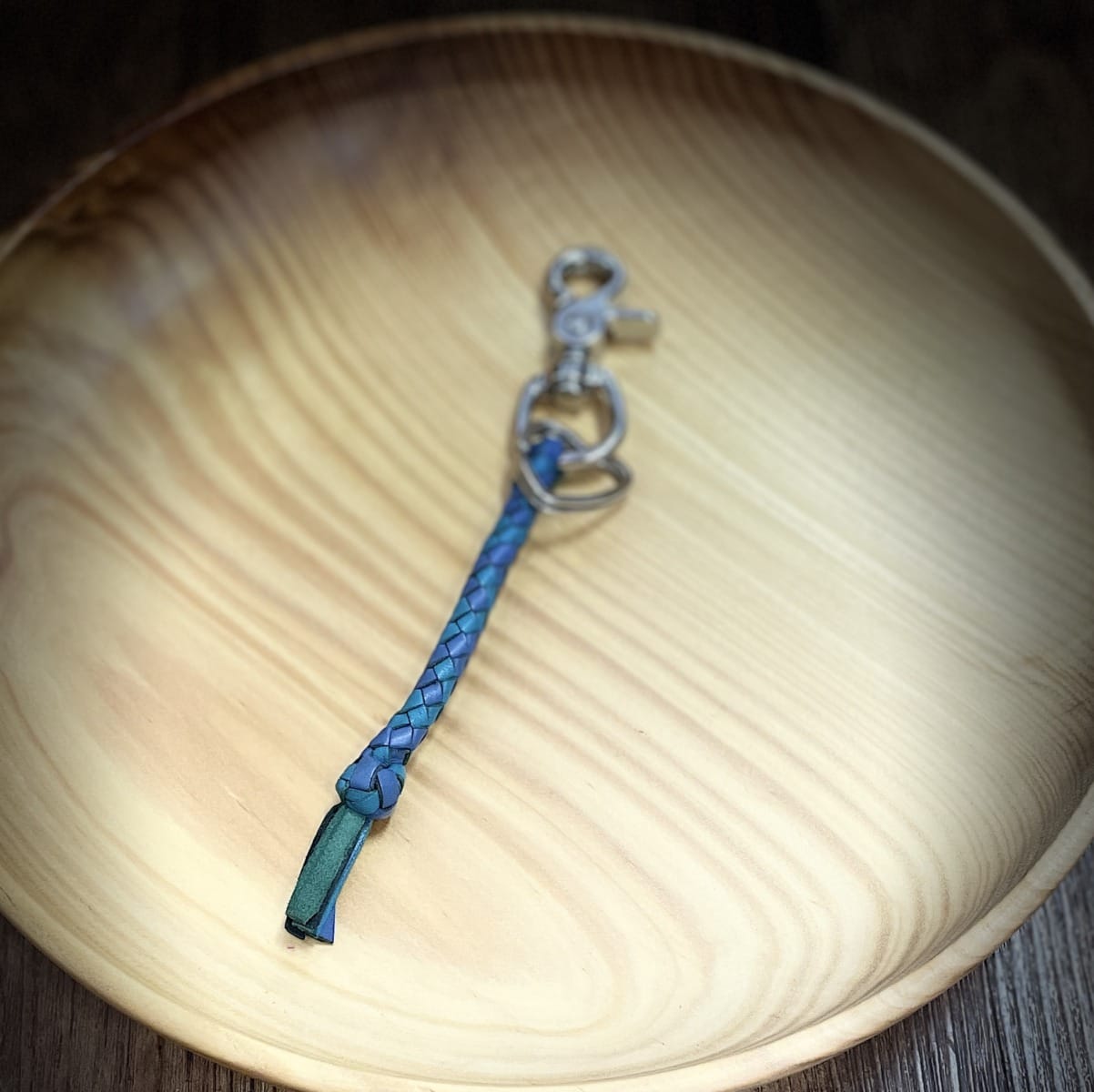 "PLAITED LEATHER KEYRING" ~ in Teal & Jacaranda by Wanita Stanley - Image 2