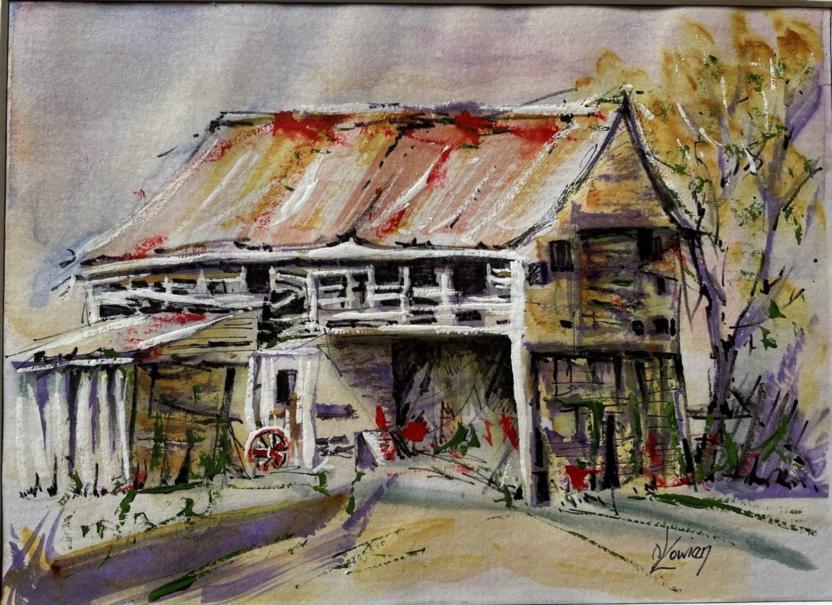 "LOCAL BARN" ~ Original Pen & Wash Painting by Noela Lowein