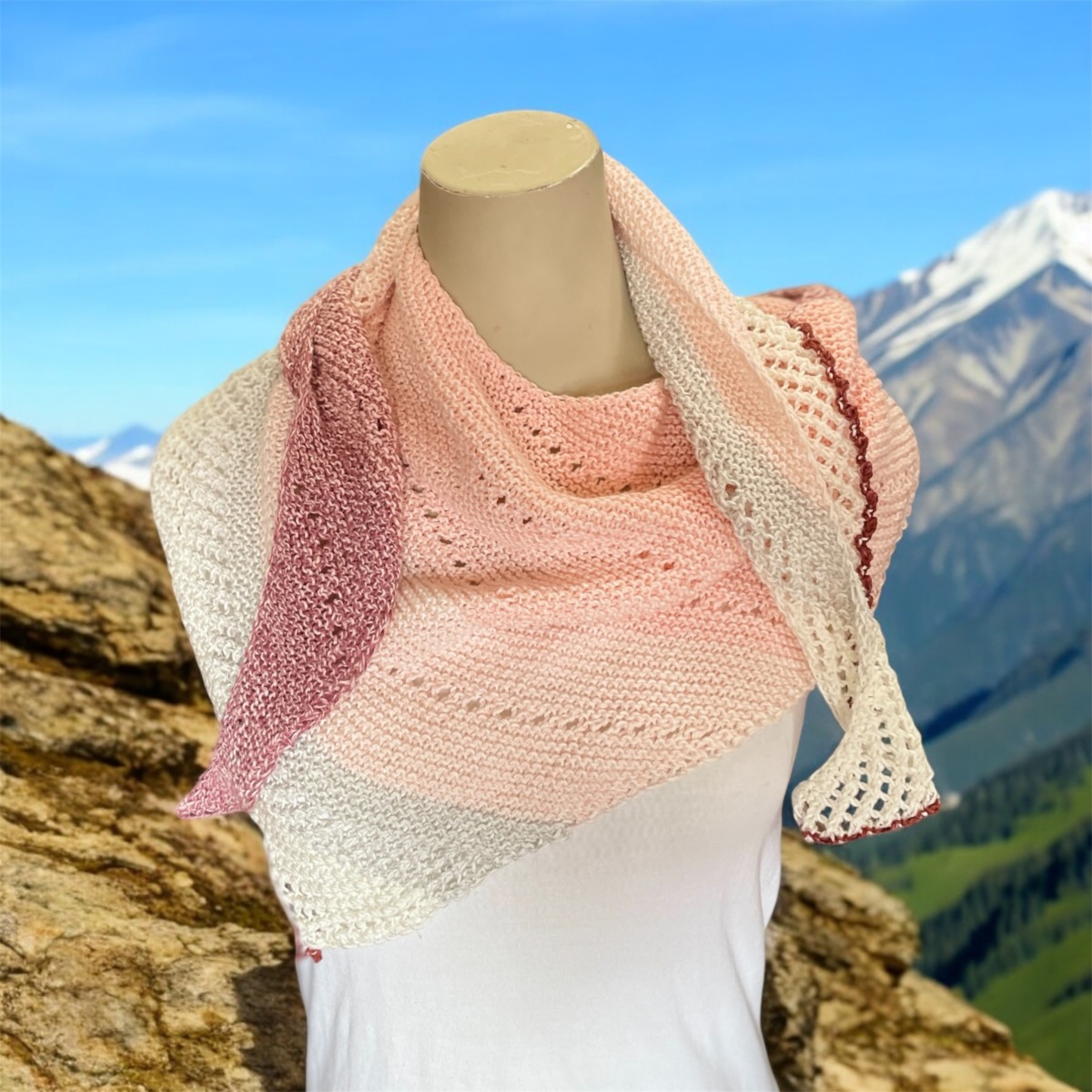 "LADIES ASYMMETRICAL SCARF" ~ in Pale Pink/Burgundy & Grey by Anne Grant