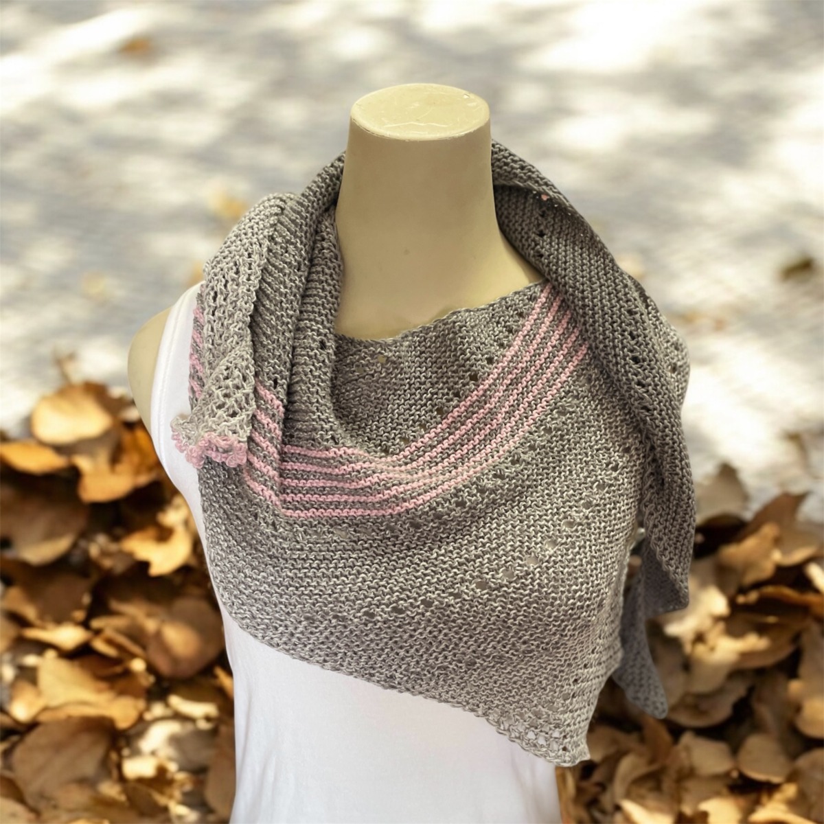 "LADIES ASYMMETRICAL SCARF" ~ in Grey with Pink Stripes by Anne Grant