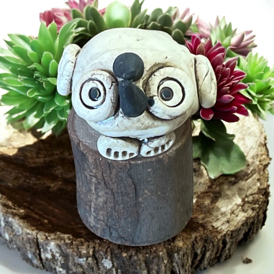 "OWL ON TIMBER" Hand Built Miniature Pottery Sculpture - #46