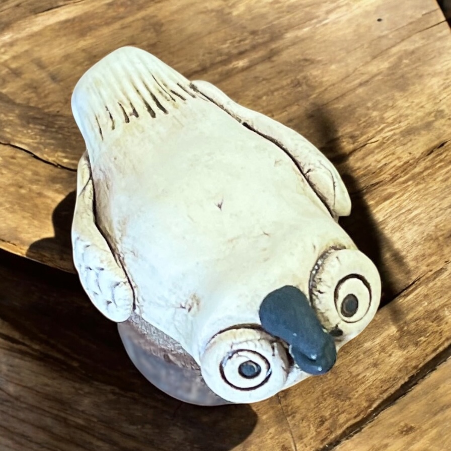"OWL ON TIMBER" Hand Built Miniature Pottery Sculpture - #46 - Image 2