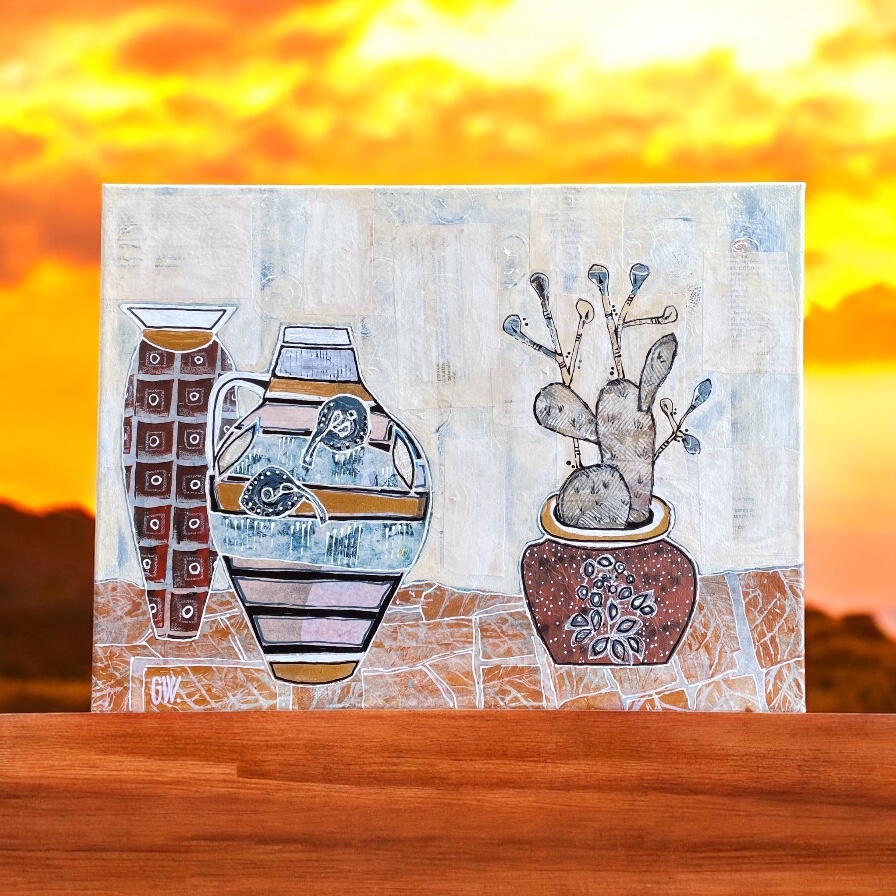 "ANTIQUE POTS" ~ Original Mixed Media Painting by Gaye Wright - Image 3