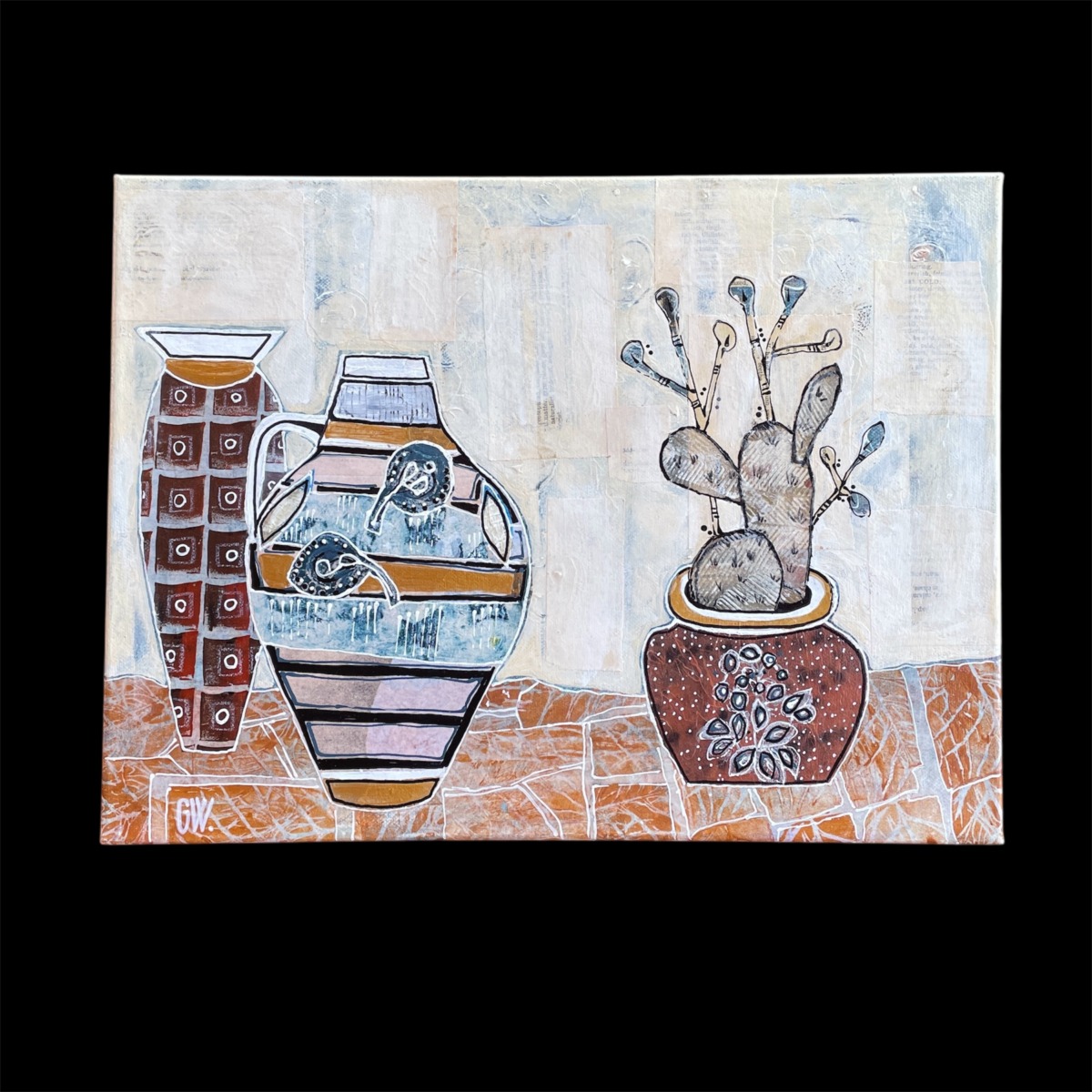 "ANTIQUE POTS" ~ Original Mixed Media Painting by Gaye Wright