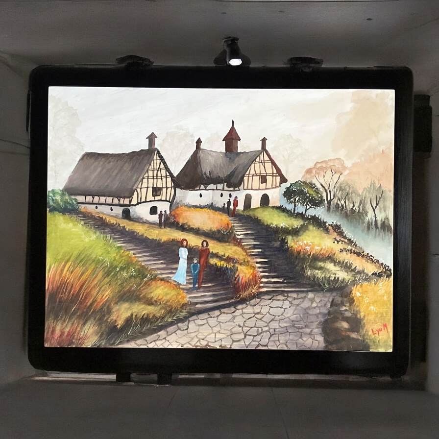 "FOGGY VILLAGE MORNING" ~ Original Mixed Media Painting by Lyn Mason - Image 3