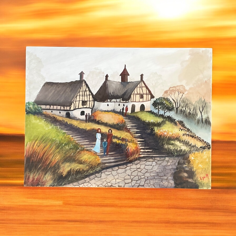 "FOGGY VILLAGE MORNING" ~ Original Mixed Media Painting by Lyn Mason - Image 2