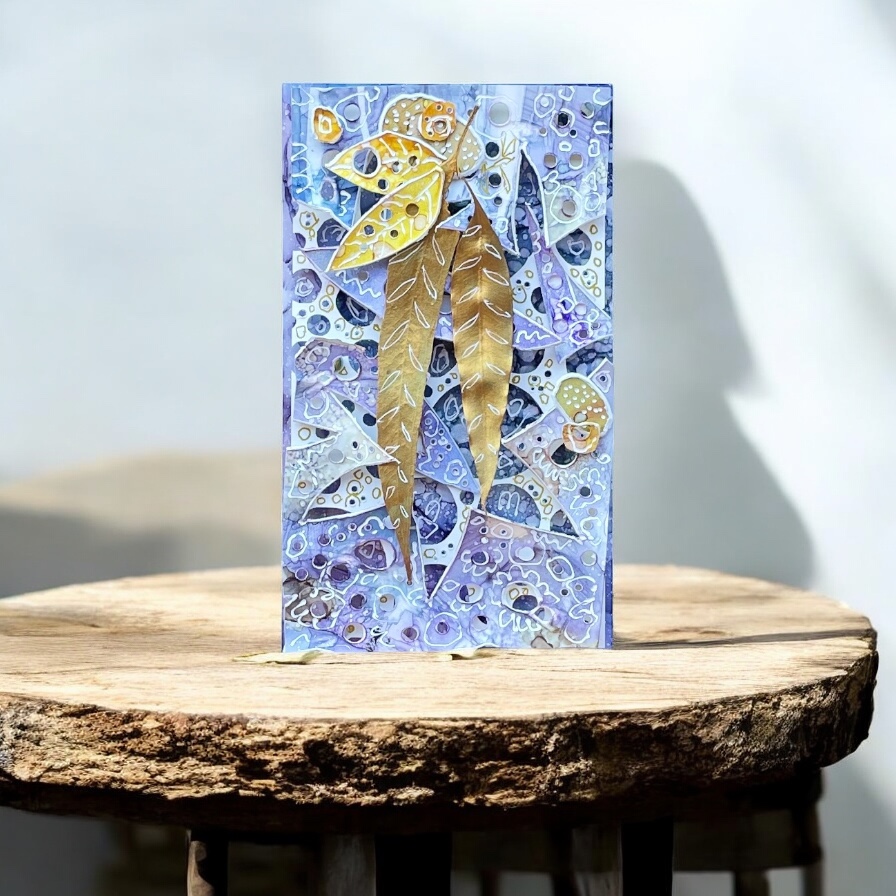 "WHISPERS OF GOLD" ~ Original Alcohol Ink & Pen by Gaye Wright - Image 3