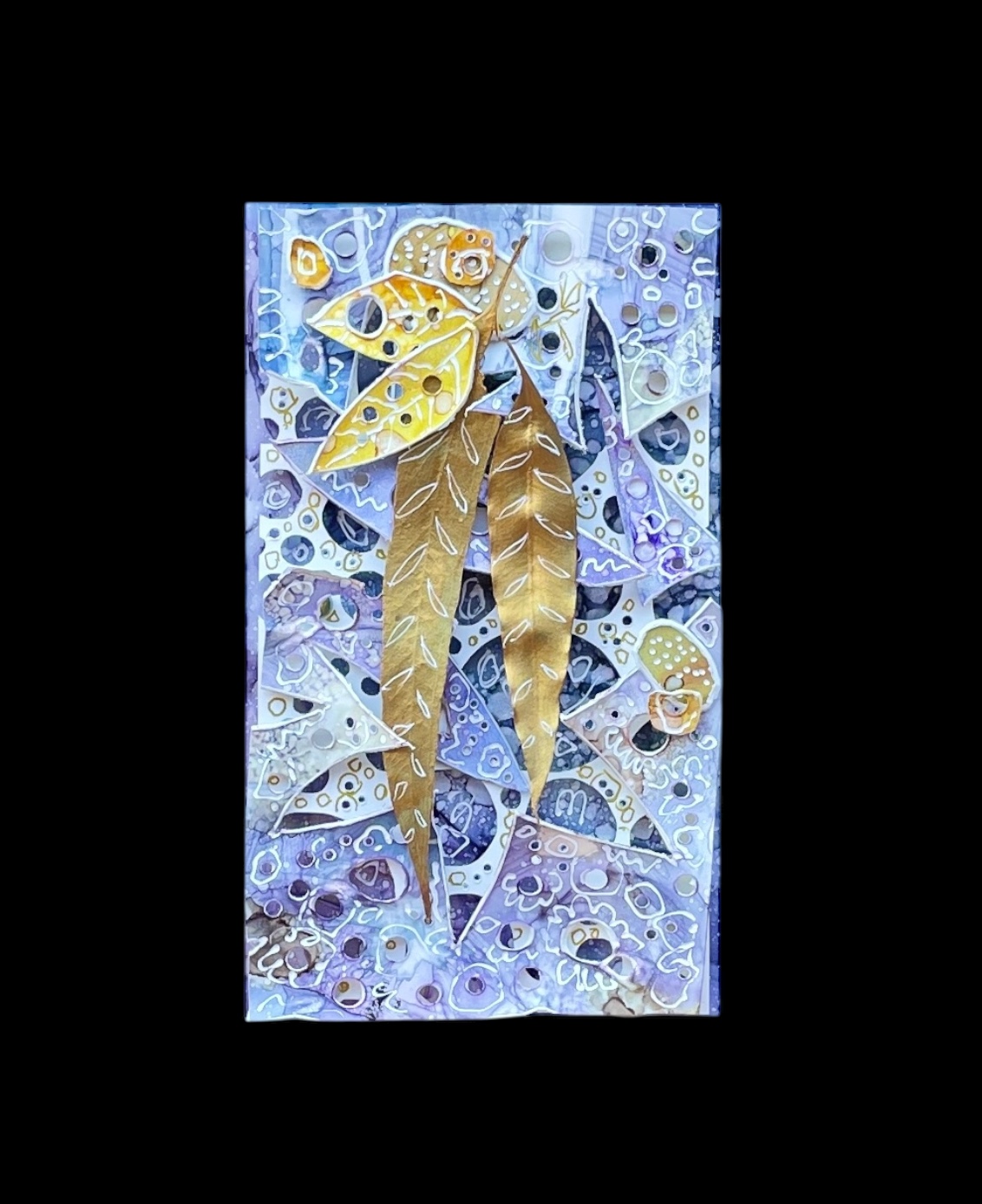 "WHISPERS OF GOLD" ~ Original Alcohol Ink & Pen by Gaye Wright