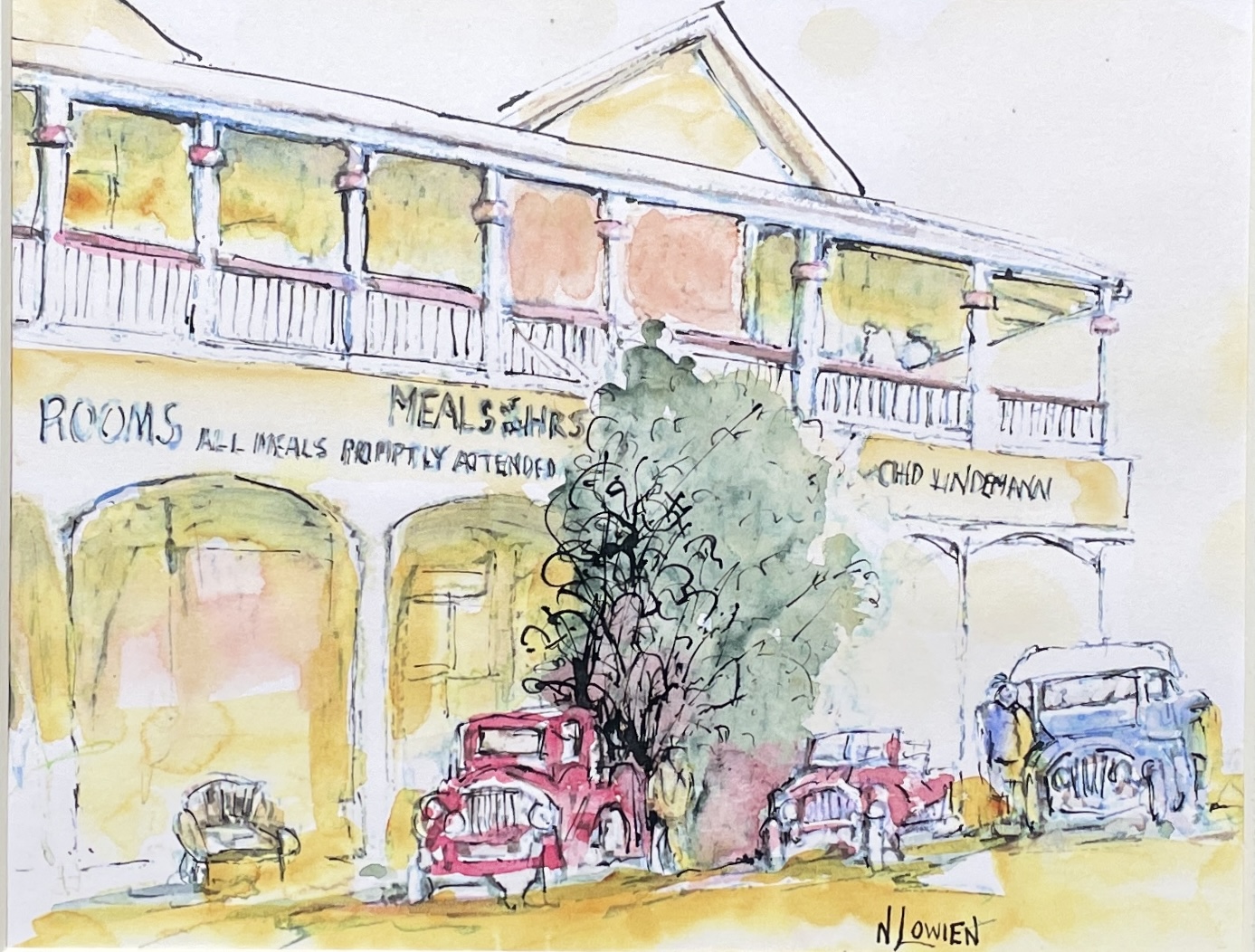 "LINDEMANN'S LOWOOD" ~ Original Watercolour & Ink Painting by Noela Lowien
