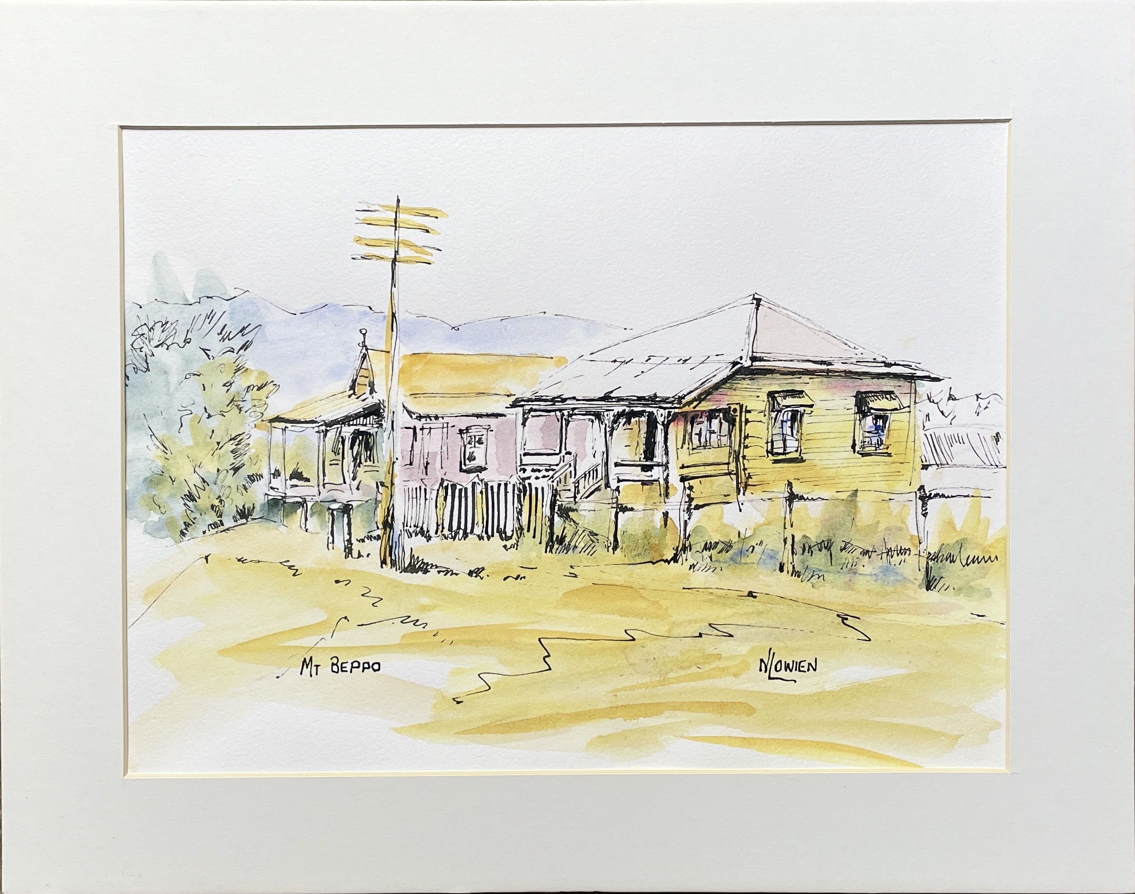 "MT BEPPO" ~ Original Watercolour & Ink Painting by Noela Lowien - Image 2