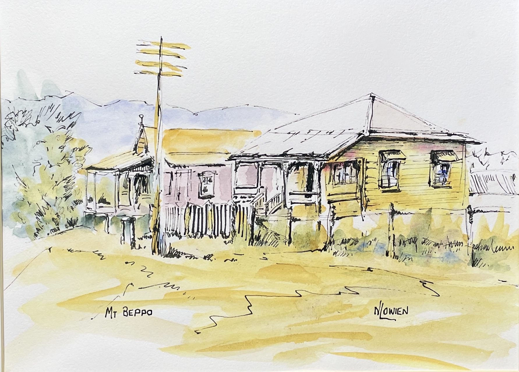 "MT BEPPO" ~ Original Watercolour & Ink Painting by Noela Lowien - Image 3