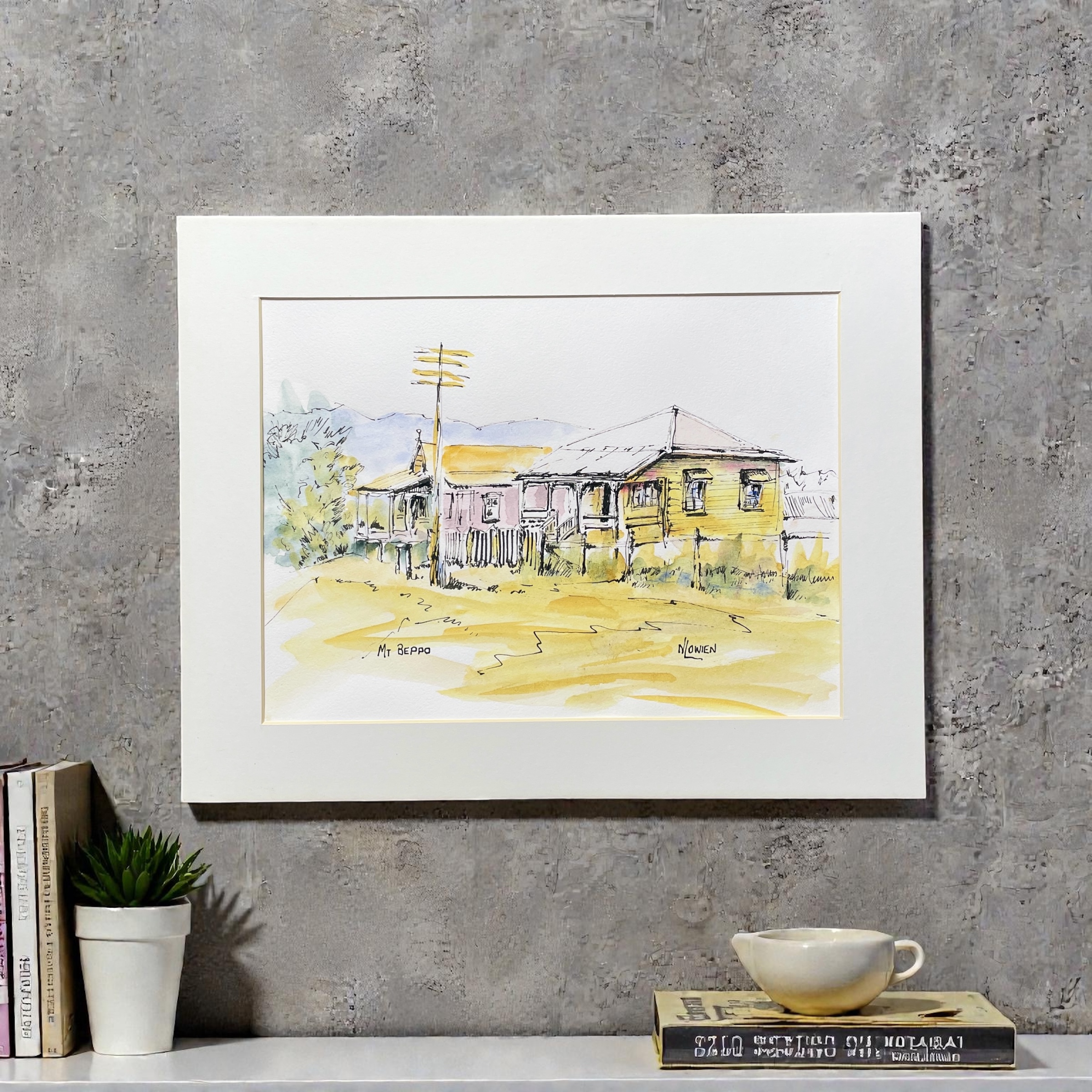 "MT BEPPO" ~ Original Watercolour & Ink Painting by Noela Lowien