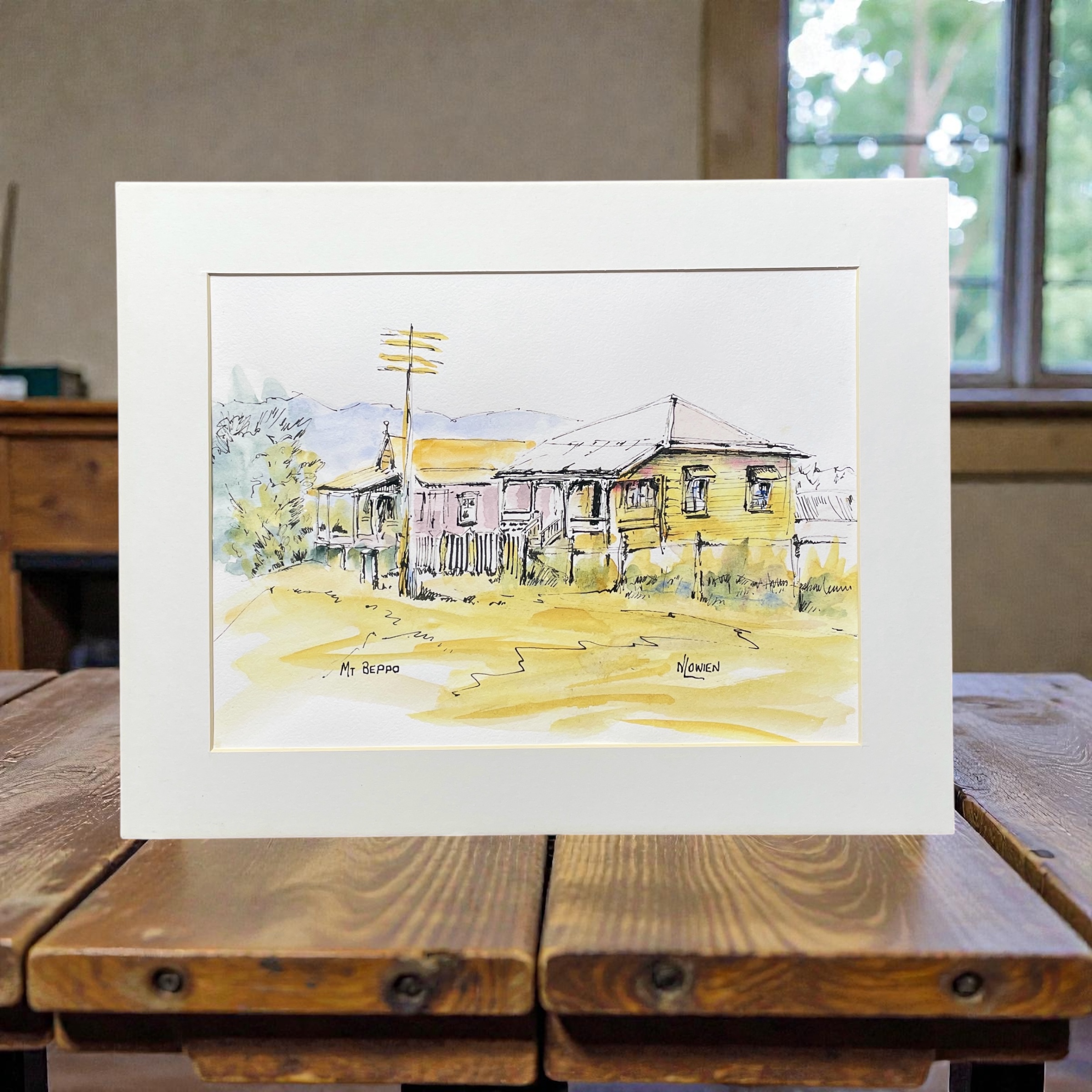 "MT BEPPO" ~ Original Watercolour & Ink Painting by Noela Lowien - Image 4