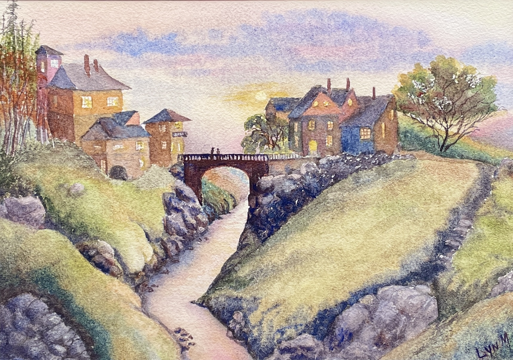 "WHISPERS ON THE BRIDGE" ~ Original Watercolour Painting by Lyn Mason - Image 3