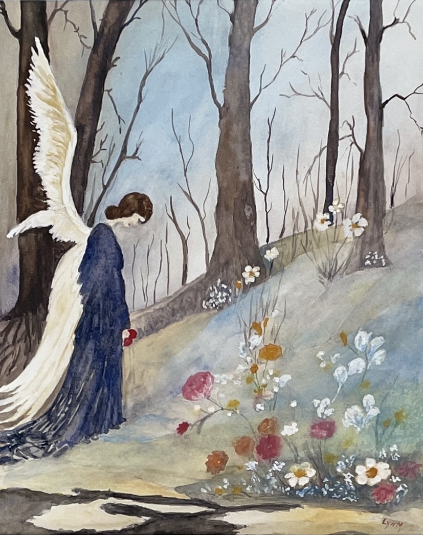 "SAD ANGEL" ~ Original Gouache Painting by Lyn Mason - Image 3