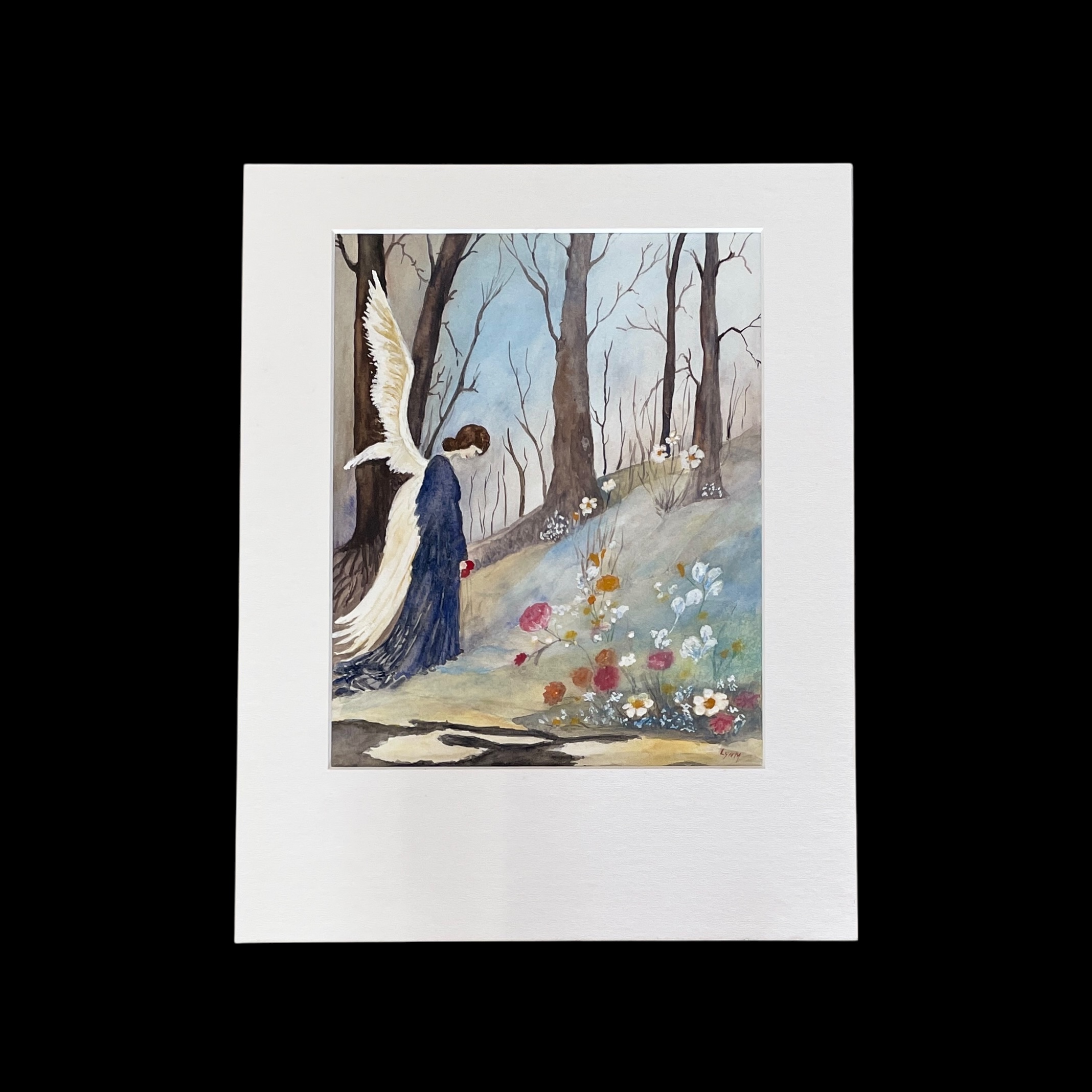 "SAD ANGEL" ~ Original Gouache Painting by Lyn Mason