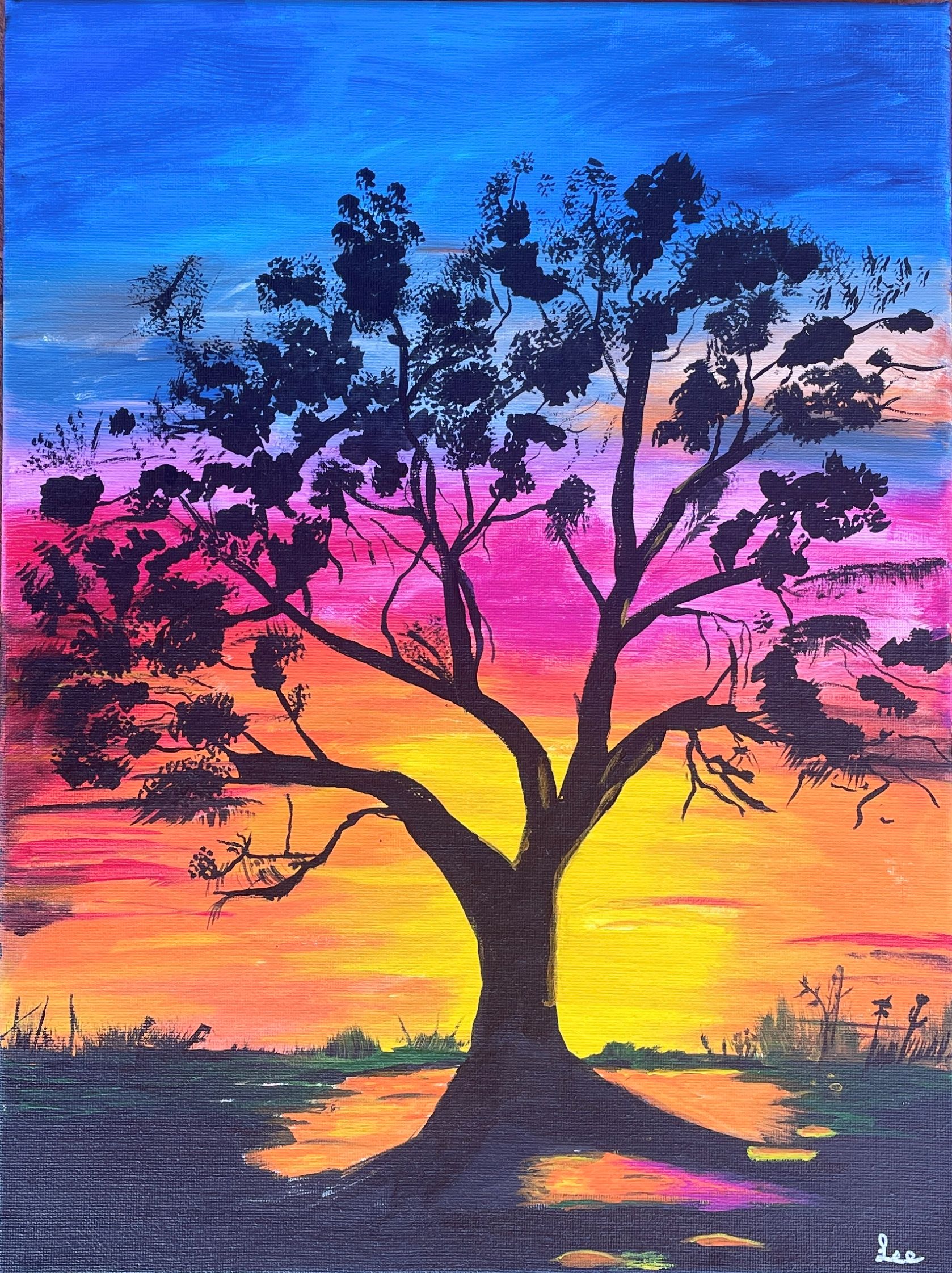 "SUNSET SILHOUETTE" ~ Original Acrylic Painting by Lee Stewart - Image 5
