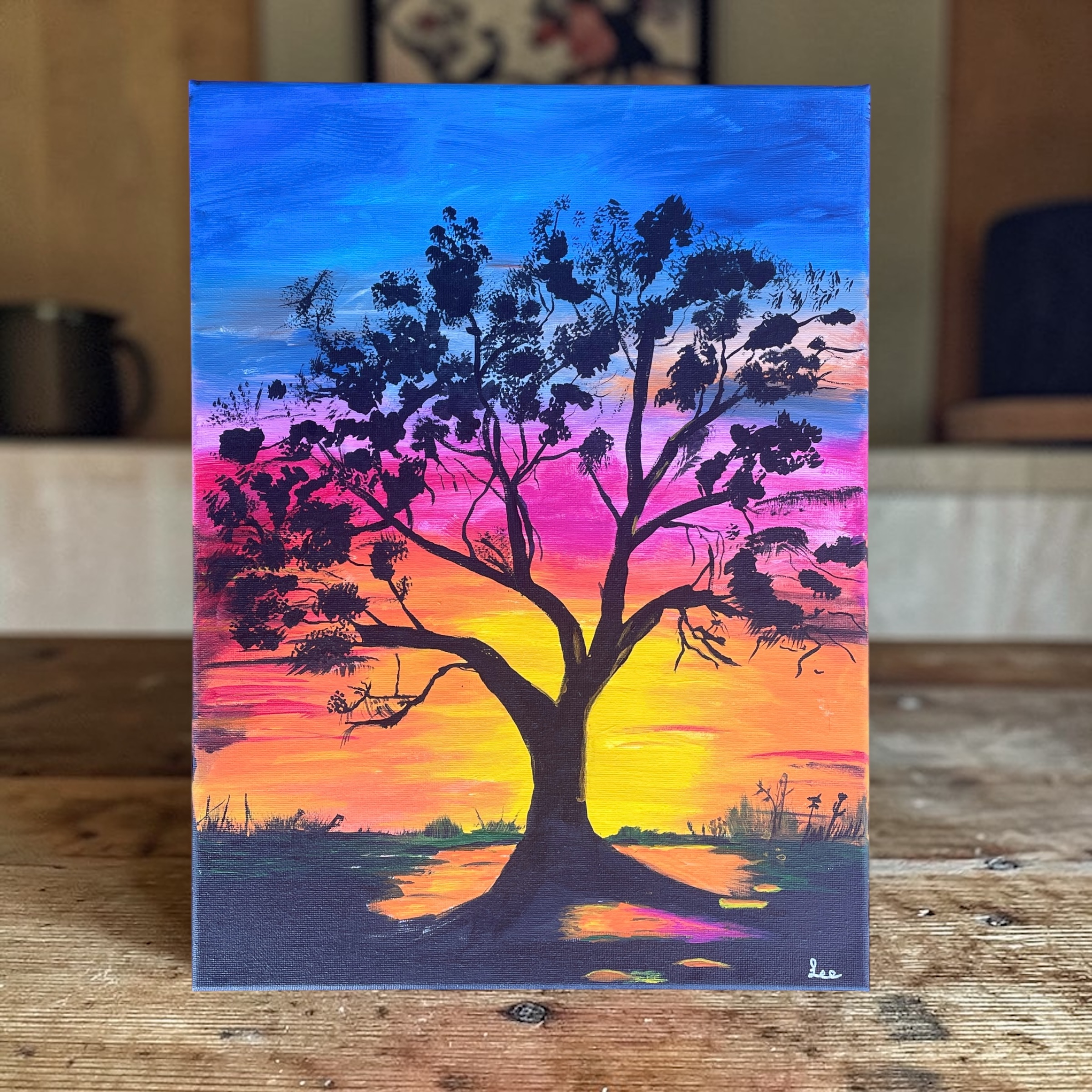 "SUNSET SILHOUETTE" ~ Original Acrylic Painting by Lee Stewart - Image 3