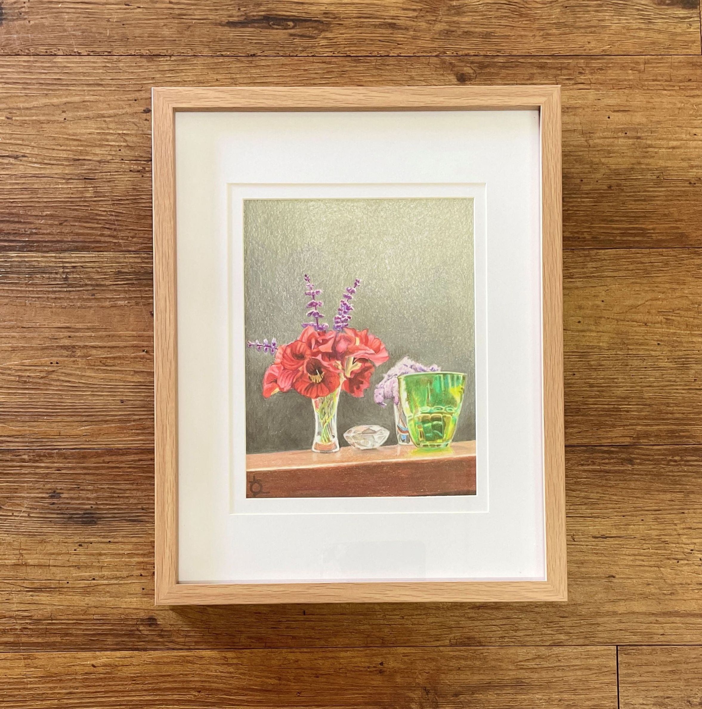 "NASTURTIUMS & GLASS" ~ Original Prisma Pencil Painting by Lynda Sampson