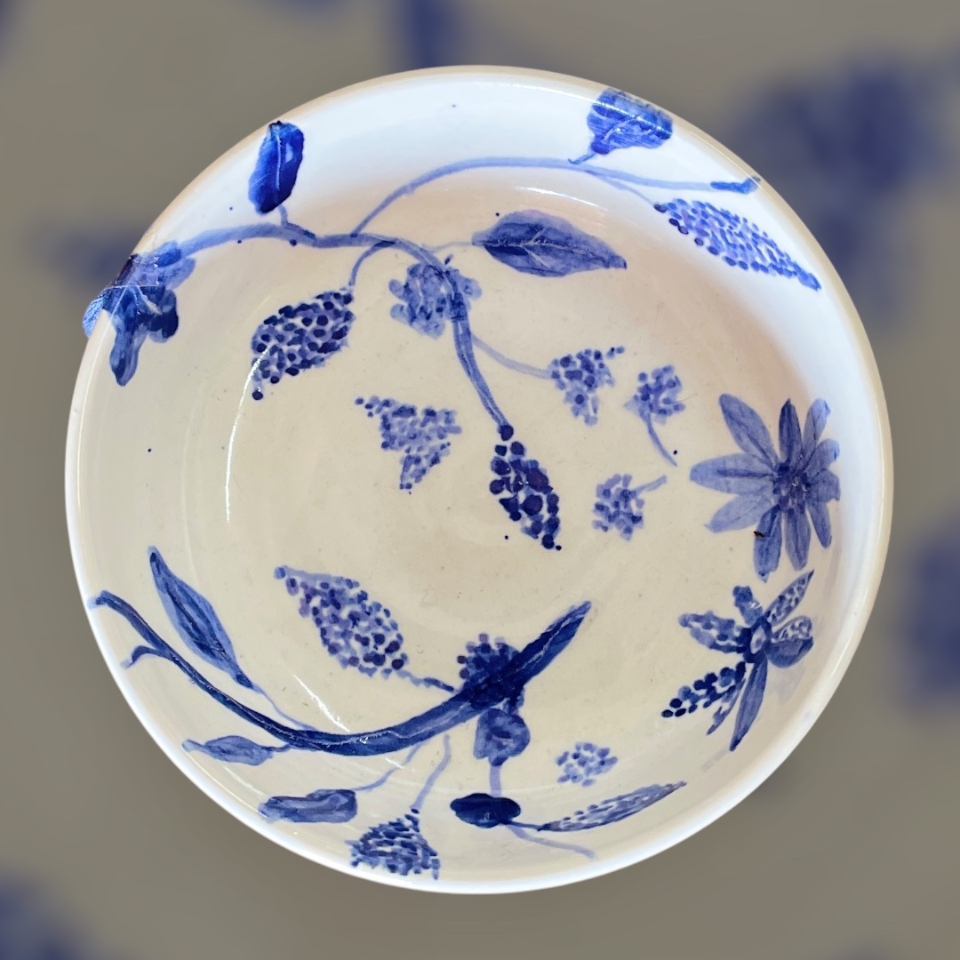 "SWEET DISH WITH BLUE FLOWERS" Wheel Thrown Pottery by Julie Buckworth - Image 4